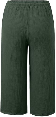 Women's Open Bottom Cotton Linen Capri Pants Wide Leg Casual Knee Palazzo Pant Loose Fit Drawstring Sweatpants in Saudi Arabia