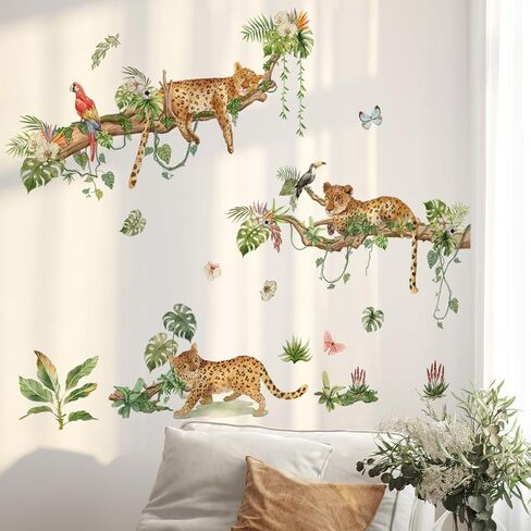 Large Cheetah Leopard Wall Stickers Safari Animals Wall Decals Tree Branch Jungle Animals Walls Murals Decor Peel and Stick Wall Decal Baby Nursery Kids Bedroom Playroom in Kuwait