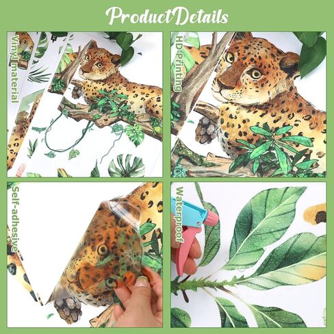 Large Cheetah Leopard Wall Stickers Safari Animals Wall Decals Tree Branch Jungle Animals Walls Murals Decor Peel and Stick Wall Decal Baby Nursery Kids Bedroom Playroom in Kuwait