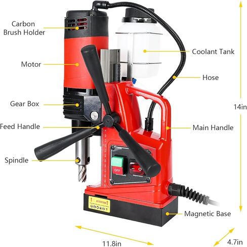 1400W Press Magnetic Drill Press مع قطر 2 بوصة ، 2922 رطل تدريبات معدنية محمولة ، 810 دورة في الدقيقة 10 سرعات ومتغيرة سريعة ، 11 بتات الحفر لعوارض الصلب/تجديد المنزل in Kuwait