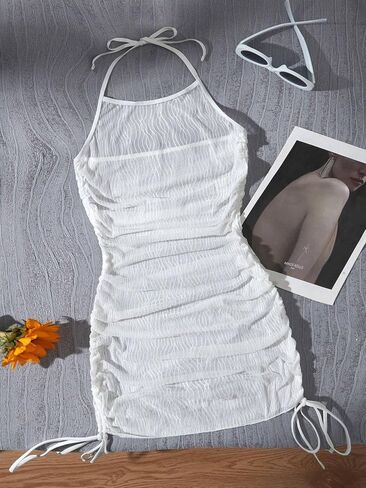 swimsuit coverup for women Sunscreen Hooded Cover Up Dress With Drawstring in Saudi Arabia
