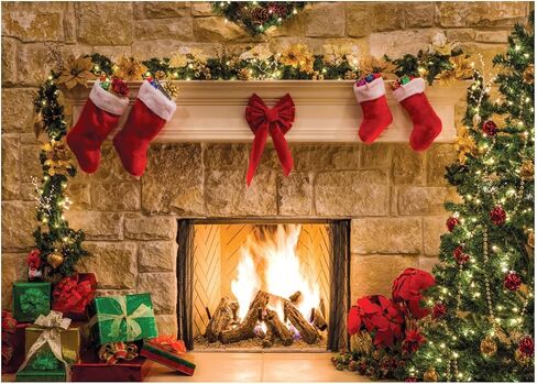 WOLADA 8x6FT Christmas Fireplace Backdrop Christmas Backdrop Christmas Photo Backdrops Fireplace Christmas Decorations Christmas Wall Backdrop Christmas Backdrops for Photography 11209 in Kuwait