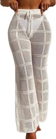 Women Swimsuit Cover Up Summer Beach Hollow Out Drawstring Waist Cover Up Pants in Saudi Arabia