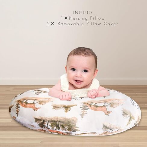 Nursing Pillow with 2 Piece Removable Ultra Soft&Stretchy Cover,Nursing Pillows for Breastfeeding,Tummy time and Baby Sitting Support,Deer Pattern in Kuwait