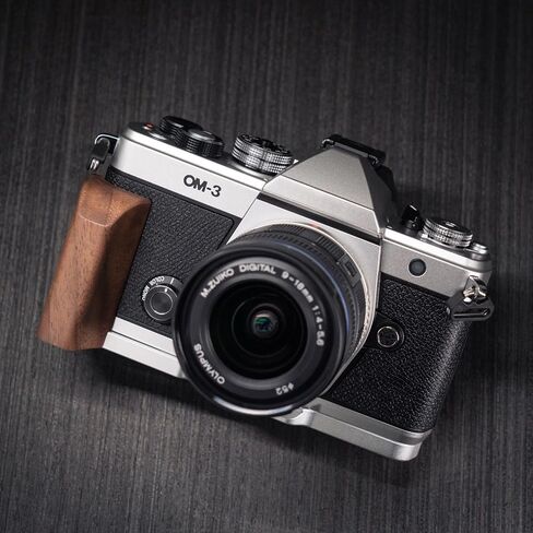 Handmade Wooden Handle Grip L Plate Alloy Base for OM System OM-3 Camera (Ebony + Silver Base) in Kuwait