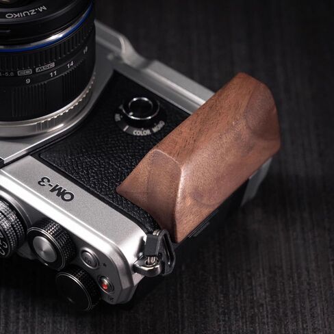 Handmade Wooden Handle Grip L Plate Alloy Base for OM System OM-3 Camera (Ebony + Silver Base) in Kuwait