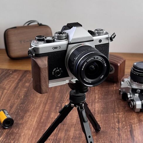 Handmade Wooden Handle Grip L Plate Alloy Base for OM System OM-3 Camera (Ebony + Silver Base) in Kuwait