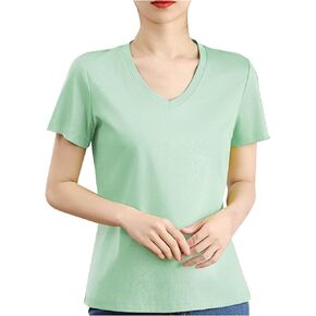 Short Sleeve Shirts for Women Cotton Crew Neck Basic Tee Summer Tops Solid Color Simple T Shirts Workout Outfits