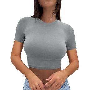 Sexy Crop Tops Women y2k Shirts Slim Fit Pullover Tees Summer Short Sleeve Cropped Shirt Solid Going Out Rave Blouse
