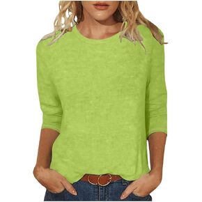 Womens 3/4 Sleeve T-Shirts Solid Casual Crewneck Basic Tops Summer Tees Blouses Loose Fit Tshirts Summer Clothes