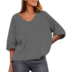 Womens Oversized Tops Casual Fashion Drop Shoulder Short Sleeve Summer Tops V Neck T Shirt Tee Blouse Trendy Clothes