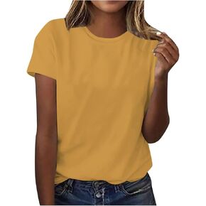 Basic T Shirts for Women Crew Neck Dressy Casual Blouses Short Sleeve Summer Tops Loose Fit Classic Plain Simple Tee