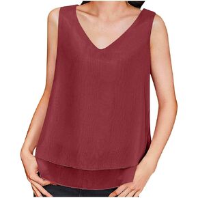 Plus Size Womens Tank Tops V Neck Dressy Casual Summer Flowy Sleeveless Camisole Chiffon Blouse Layered Basic Shirts