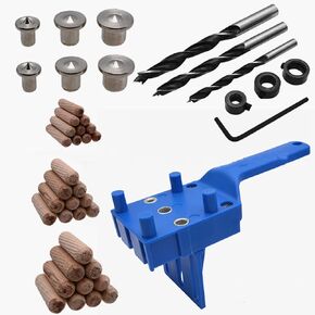 Angzhili 44Pcs Woodworking Doweling Jig Kit,Handheld Wood Drilling Dow (Blue)