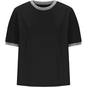 Womens Short Sleeve Tshirt Striped Color Block Tops Loose Fit Basic Crew Neck Tee Summer Business Trendy Casual Tops