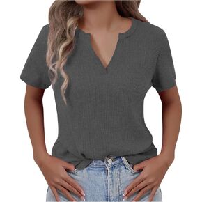 Women's Fashion Summer V-Neck Short Sleeve Tops Oversized T Shirt Casual Loose Fit Basic Tee Fashion Dressy Blouse