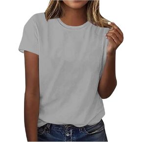 Womens Simple Basic Tee Summer Tops Casual Short Sleeve Shirts Crew Neck Blouses Solid Color Tshirt Plain Tunics