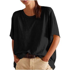 Summer Tops for Women Round Neck Short Sleeve Oversized Shirts Casual Loose Comfy Tunic Trendy Pullover Tee Blouse