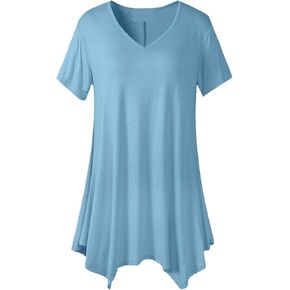 Womens Short Sleeve Tunic Tops with Leggings V Neck T-Shirts Summer Casual Loose Fit Pleated Flowy Blouse Lounge Tee