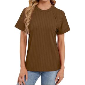 Womens Summer Tops Trendy Casual Crew Neck T Shirts Lightweight Ribbed Knit Short Sleeve Blouses Loose Fit Tunic Tee