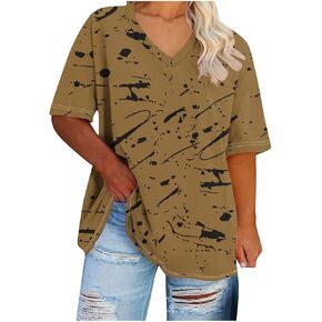 Plus Size Oversized Tshirts for Women Workout Plus Size Tops V Neck Short Sleeve Gym Shirts Casual Loose Fit Tees