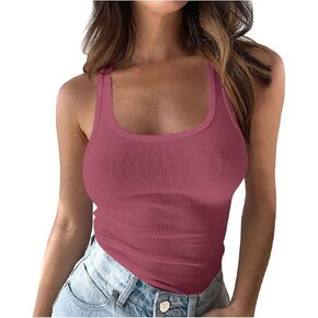 Women's Ribbed Tank Tops Knit Square Neck Sleeveless Shirts Summer Casual Basic Tanks Y2K Slim Fit Going Out Tee