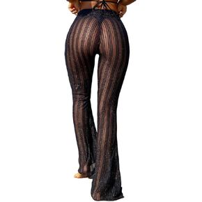 Women Swimsuit Cover Up Elastic Waist Casual Flared Leg Cover Up Pants