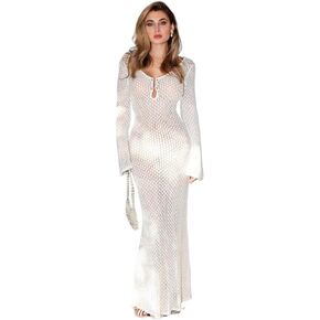 Women Swimsuit Cover Up V-Neck Hollow Out Sweater Dress,Summer Beach