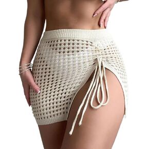 Women Swimsuit Cover Up Summer Beach Drawstring Side Slit Beach Cover-Up Skirt