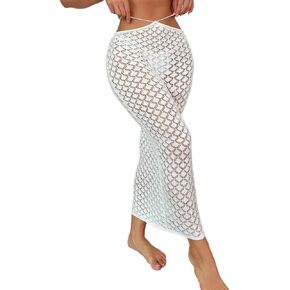 Women Swimsuit Cover Up Summer Beach Hollow Out Knit Cover Up Skirt