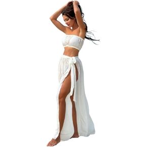 Women Swimsuit Cover Up Summer Beach Apron Cover Up Tube Top And Skirt Set