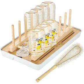 Baby Bottle Drying Rack Foldable Vertical Bamboo Milk Bottle and Accessories Organizer Space Saving Bottle Drying Rack Maximizes Space, Quick Drying, Easy Cleanup & Storage