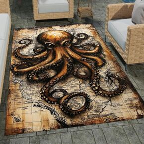 Octopus Area Rug, Octopus Rug, Octopus Decor for Bathroom 2x3 3x5 4x6 5x8 Octopus Decorations Printed Octopus Carpet Fluffy for Bedroom Living Room (Stained Glass Octopus)