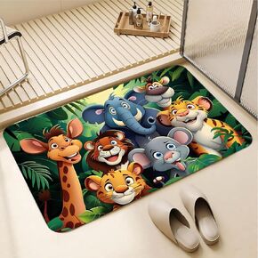 Cartoon Animal Kingdom Printed Carpet, Animal Learning Play mat, Elephant, Lion, Leopard, Giraffe and Other Durable Washable Animals Cute Cartoon Floor Rug Suitable for Teaching 40x60inch