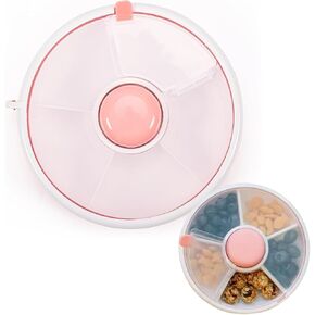 Portable Snack Spinner Bundle, Food Storage Container with 5 Compartment Dispenser and Rotating Storage, Reusable Snack Box (Light Green)