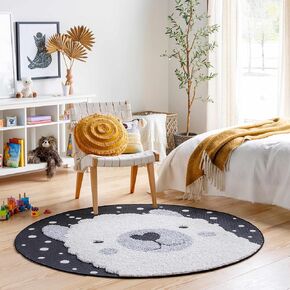 HauTeloom Kids Room ، Round Round Area Prud - Patio Safe - Animal Baby Elephant Room Carpet - Beige ، Gray ، Black ، Cream - 7'10 "