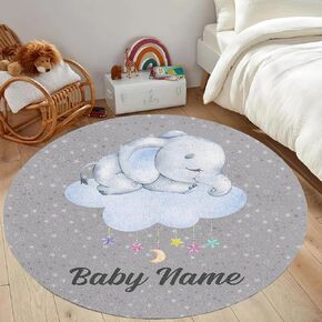 Personalized Elephant Toddler Rug for Boys Girls: Custom Fluffy Area Rug for Bedroom Living Room - Baby Gifts Grey Plush Decor