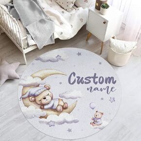 Customized Bear Toddler Rugs for Baby Crawling and Playing, Personalized Nursery Rug with Custom Name and Animals Design, Personalized Baby Gifts Area Rugs for Nursery