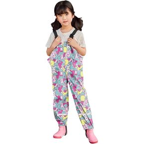 Kids Rain Bib Rain Pants Overalls Rain Coat Toddler Boys Girls Rain Print Adjustable Straps Windproof