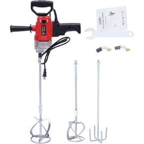 Electric Handheld Cement Mixer,24000W Concrete Paint Mixer Drill Set with 2×Mixing paddle Portable Mud Mixers with 6 Speed Adjustment 110V Mud Mixer for Mud, Cement, Mortar, Paint, Fodder