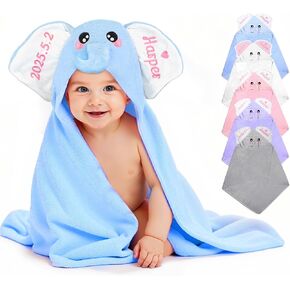 Custom Hooded Bath Towel with Name, Personalized Highly Absorbent Bunny Towels, Baby Bath Towels for Girls Boys, Christmas Brithday Shower Gifts for Baby, Toddler, Newborn (Pink)