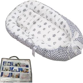 Portable Baby Nest Lounger - Breathable Cotton Newborn Crib, Co-Sleeping Bassinet for 0-12 Months, Anti-Roll, Removable & Washable Cover