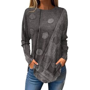 Women's Long Sleeve High Low Long Tunic Tops Round Neck Casual Sweatshirts Trendy Fall Boho Graphic Blouse T-Shirt