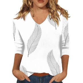 Women's 3/4 Sleeve Shirt Ladies Fashion V-Neck Blouse Summer Tunic Print Trendy 2024 Tee Tshirt