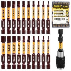 ELEAD 38-Piece Hex | Torx | Phillips Screwdriver Bit Set with 2.5" & 4" Bit Holder, Magnetic Bit Storage Rail, Allen Wrench Drill Bit Set, Tamper Proof Star Bit Set, S2 Steel