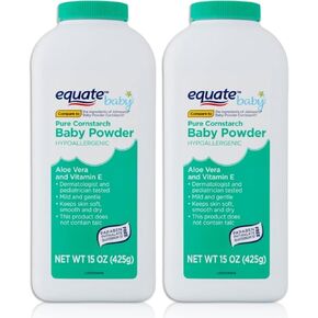 Equate Pure Cornstarch Baby Powder Aloe and Vitamin E 2 Pack - 15 oz