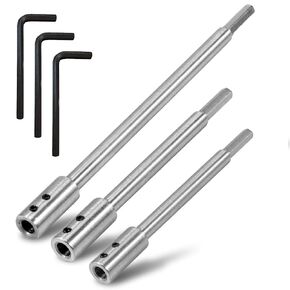 3Pcs Forstner Bit Extension for 3/8" Round Shank, High-Carbon Steel Wood Spade Drill Bit Extender, for Adding Over 8+3/4 inches to 5+3/8 inches inches of Drilling Depth (10+6.7+6.6 inch)