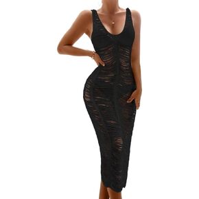 Women Swimsuit Cover Up Sleeveless Hollow Out Cover Up Dress,Summer Beach