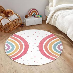 Rainbow Sunshine Area Rug, 5ft Bohemian Kids Room Round Rug, Living Room Decoration Rainbow Rug, Suitable for Children Girls Bedroom, Living Room, Classroom, Non-Slip Washable Decorative Rug