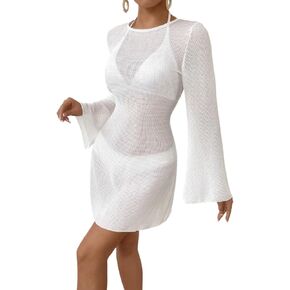 Women Swimsuit Cover Up Summer Beach Sleeve Tie Back Swimsuit Cover Up